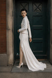 Load image into Gallery viewer, Ivory Blazer Dress with Slit, Tailored Formal Gown for Reception and Evening Event
