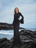 Load image into Gallery viewer, Black Formal Evening Dress with Refined Full Length Silhouette for Reception and Gala