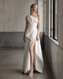 Load image into Gallery viewer, Ivory Asymmetric High Low Dress, Modern Formal Outfit for Reception and Gala