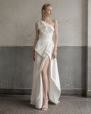 Load image into Gallery viewer, Ivory Asymmetric High Low Dress, Modern Formal Outfit for Reception and Gala