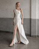 Load image into Gallery viewer, Ivory Asymmetric High Low Dress, Modern Formal Outfit for Reception and Gala