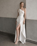 Load image into Gallery viewer, Ivory Asymmetric High Low Dress, Modern Formal Outfit for Reception and Gala