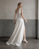 Load image into Gallery viewer, Ivory Asymmetric High Low Dress, Modern Formal Outfit for Reception and Gala