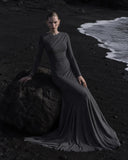 Load image into Gallery viewer, Black Formal Evening Dress with Refined Full Length Silhouette for Reception and Gala
