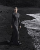 Load image into Gallery viewer, Black Formal Evening Dress with Refined Full Length Silhouette for Reception and Gala