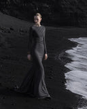 Load image into Gallery viewer, Black Formal Evening Dress with Refined Full Length Silhouette for Reception and Gala