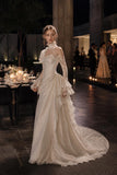Load image into Gallery viewer, Ivory Wedding Gown with Graceful Full Length Silhouette and Dramatic Bridal Train