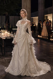 Load image into Gallery viewer, Ivory Wedding Gown with Graceful Full Length Silhouette and Dramatic Bridal Train