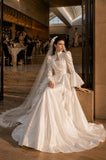 Load image into Gallery viewer, Ivory Statement Wedding Dress with Flowing Skirt and Refined Bridal Silhouette