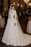 Load image into Gallery viewer, Ivory Wedding Gown with Graceful Full Length Silhouette and Dramatic Bridal Train