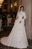 Load image into Gallery viewer, Ivory Wedding Gown with Graceful Full Length Silhouette and Dramatic Bridal Train