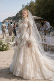 Load image into Gallery viewer, Ivory Formal Bridal Dress with Elegant Train, Romantic Wedding Gown