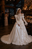 Load image into Gallery viewer, Ivory Wedding Gown with Graceful Full Length Silhouette and Dramatic Bridal Train