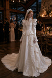Load image into Gallery viewer, Ivory Wedding Gown with Graceful Full Length Silhouette and Dramatic Bridal Train