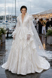 Load image into Gallery viewer, White Formal Bridal Dress with Elegant Train, Romantic Wedding Gown