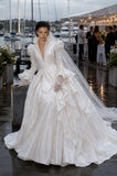 Load image into Gallery viewer, White Formal Bridal Dress with Elegant Train, Romantic Wedding Gown