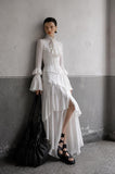 Load image into Gallery viewer, White Tiered High Low Dress, Statement Formal Outfit for Reception and Gala