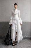 Load image into Gallery viewer, White Tiered High Low Dress, Statement Formal Outfit for Reception and Gala