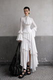 Load image into Gallery viewer, White Tiered High Low Dress, Statement Formal Outfit for Reception and Gala