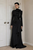 Load image into Gallery viewer, Black Ruffled Blazer Dress, Statement Formal Outfit for Reception and Gala