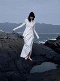 Load image into Gallery viewer, White Formal Evening Dress with Refined Full Length Silhouette for Reception and Gala