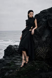 Load image into Gallery viewer, Black High Low Formal Dress, Dramatic Evening Outfit for Reception and Gala