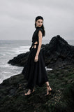 Load image into Gallery viewer, Black High Low Formal Dress, Dramatic Evening Outfit for Reception and Gala