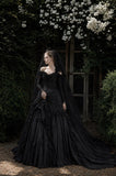 Load image into Gallery viewer, Black Alternative Wedding Gown with Flowing Train and Gothic Bridal Style