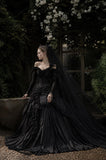 Load image into Gallery viewer, Black Alternative Wedding Gown with Flowing Train and Gothic Bridal Style