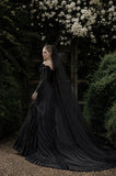 Load image into Gallery viewer, Black Alternative Wedding Gown with Flowing Train and Gothic Bridal Style