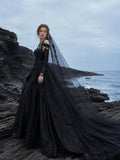 Load image into Gallery viewer, Black Statement Bridal Dress with Dramatic Full Length Wedding Silhouette