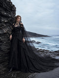 Load image into Gallery viewer, Black Statement Bridal Dress with Dramatic Full Length Wedding Silhouette
