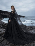 Load image into Gallery viewer, Black Statement Bridal Dress with Dramatic Full Length Wedding Silhouette