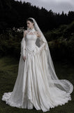 Load image into Gallery viewer, White Statement Wedding Dress with Flowing Skirt and Refined Bridal Silhouette