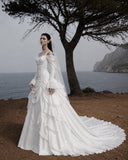 Load image into Gallery viewer, White Statement Wedding Dress with Flowing Skirt and Refined Bridal Silhouette
