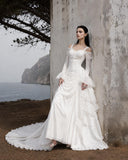 Load image into Gallery viewer, White Statement Wedding Dress with Flowing Skirt and Refined Bridal Silhouette
