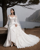 Load image into Gallery viewer, White Statement Wedding Dress with Flowing Skirt and Refined Bridal Silhouette