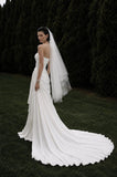 Load image into Gallery viewer, White Wedding Gown with Graceful Full Length Silhouette and Dramatic Bridal Train