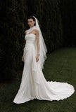 Load image into Gallery viewer, White Wedding Gown with Graceful Full Length Silhouette and Dramatic Bridal Train