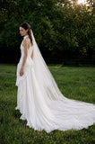Load image into Gallery viewer, White Wedding Gown with Graceful Full Length Silhouette and Dramatic Bridal Train