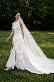 Load image into Gallery viewer, White Wedding Gown with Graceful Full Length Silhouette and Dramatic Bridal Train