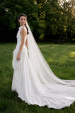 Load image into Gallery viewer, White Wedding Gown with Graceful Full Length Silhouette and Dramatic Bridal Train