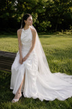Load image into Gallery viewer, White Wedding Gown with Graceful Full Length Silhouette and Dramatic Bridal Train