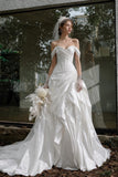 Load image into Gallery viewer, White Formal Bridal Dress with Elegant Train, Romantic Wedding Gown