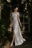 Load image into Gallery viewer, Ivory Statement Wedding Dress with Flowing Skirt and Refined Bridal Silhouette