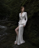 Load image into Gallery viewer, Silver Gray Elegant Floor Length Dress, Modern Formal Gown for Gala and Reception