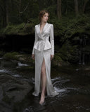 Load image into Gallery viewer, Silver Gray Elegant Floor Length Dress, Modern Formal Gown for Gala and Reception