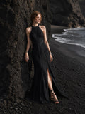 Load image into Gallery viewer, Black Long Formal Gown, Elegant Statement Evening Dress for Special Events