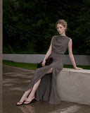 Load image into Gallery viewer, Silver Gray Elegant Floor Length Dress, Modern Formal Gown for Gala and Reception