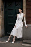 Load image into Gallery viewer, White Two Piece Midi Set, Crop Top and Skirt Formal Outfit for Special Occasion